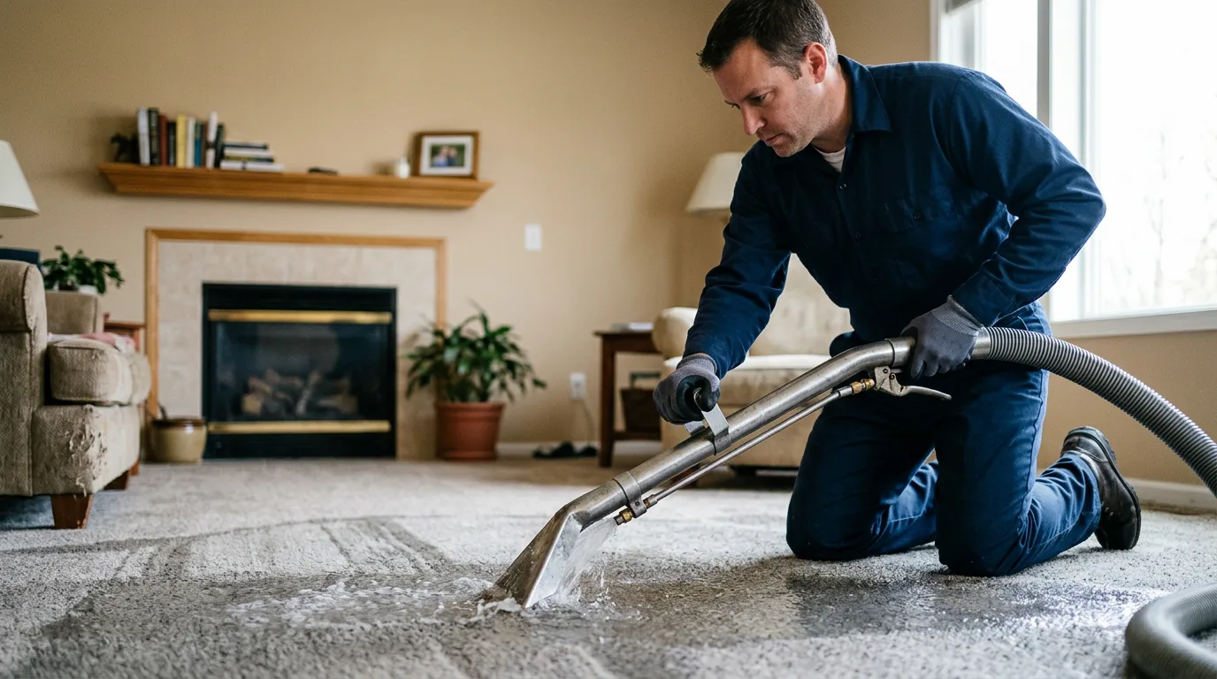Water damage restoration technician working near Powell, MO